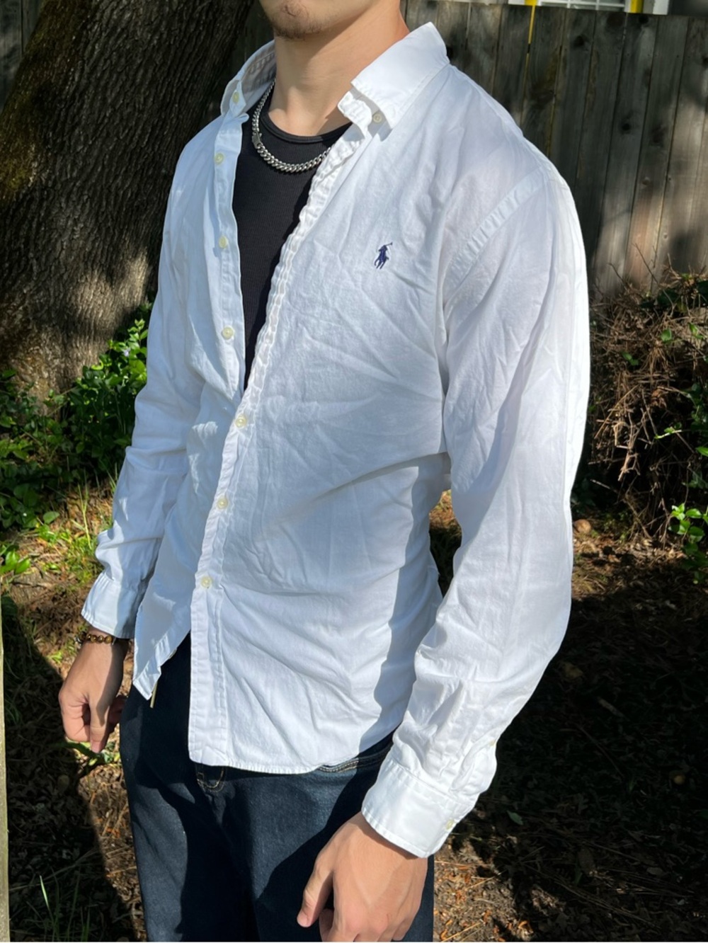 Ralph Lauren White Button-Down Shirt MEN CUSTOM FIT Navy Polo Logo long sleeve - Picture 4 of 10
